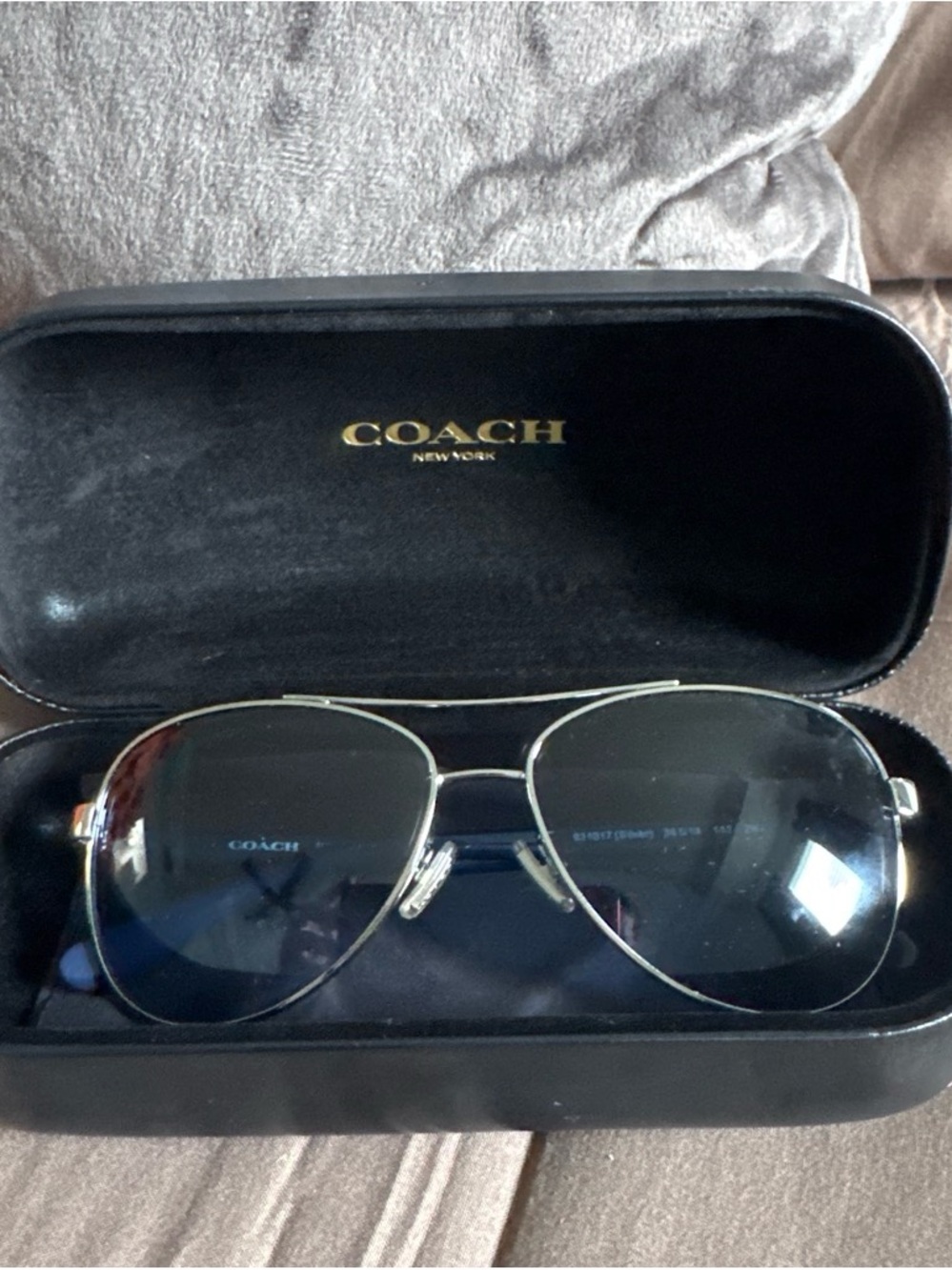 Coach Silver Aviator Sunglasses with Blue Lenses
